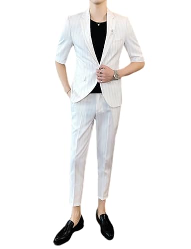 Costume à rayures pour hommes Ulnomio avec veste half-sleeve et pantalon d'été