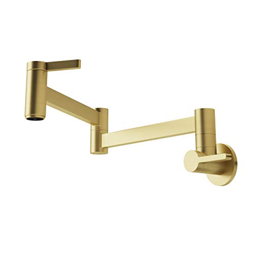 Grifo Pot Filler de pared en latón dorado cepillado con doble articulación para cocina