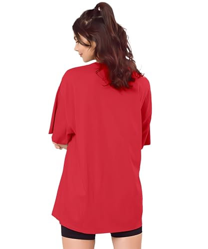 Image of SHODOX Women's Cotton Blend Oversized Drop Shoulder Solid T-Shirt(Pack of 1)
