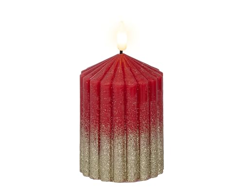 LED Kerze mit Timerfunktion 7x10cm Wachs - mit Rillen & Glitzer -...