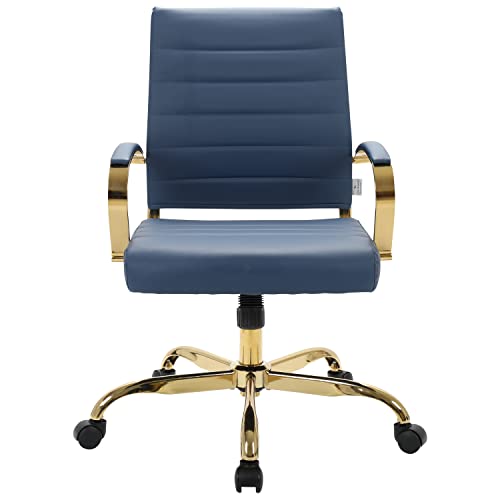 Leisuremod Benmar Modern Mid-Back Adjustable Swivel Leather Office Chair With Gold Frame (Navy Blue) #TOP1