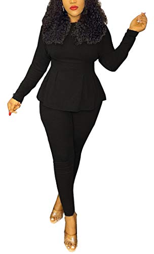 Aro Lora Womens Casual 2 Piece Jumpsuit Long Batwing Sleeve Top and Bodycon Pant Set Club Outfit XX-Large Black
