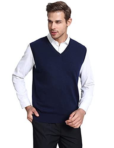 Kallspin Men's Cashmere Wool Blended Relaxed Fit Sweater Vests Knit V-Neck Sleeveless Sweater - Image 4