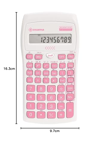 OSAMA - Wissenschaftlicher Taschenrechner mit 56 Funktionen, 10 Mantissa-Ziffern und 2 Exponenten, Schulsachen mit Schiebehülle für staatliche Prüfungen - Schulmaterial für Back to School, Rosa