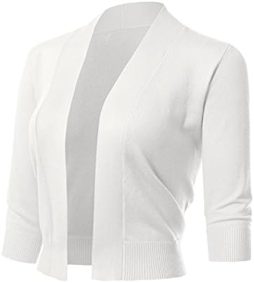 Women's 3/4 Sleeve Open Front Cropped Bolero Cardigan Shrug Sweater XL White