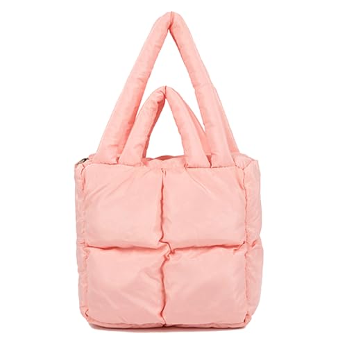 GUCABE Women Padded Shoulder Bag Luxury Check Tote Bag Soft Pillow Handbag Quilted Puffy High Capacity Underarm (pink)