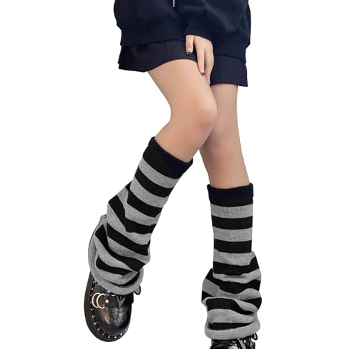 Image of EVKILKJS 2PCS Women's Leg Warmers Y2k, Striped Leg Warmers,Cute Leg Warmer for Women Striped Knit Socks Over Knee Wide