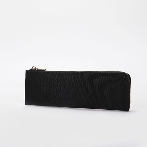Image of Canvas Pencil Case Slim Pencil Pouch Durable Zipper Stationery Bag Small Travel Use (Black /Canvas)