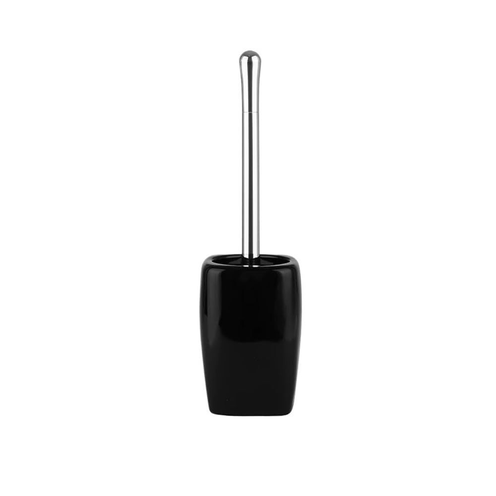 Tyuhduyur Black Bathroom Set Glossy Ceramics Toilet Brush Holder Set Floor Standing Round Brush Head Toilet Brush Plastic Plating Handle Toilet Brush Toilet Brush And Holder Set