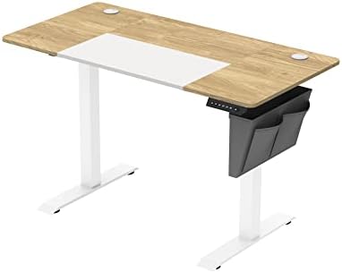 SONGMICS LSD016H01 Biurko elektryczne, 60 x 140 x (72-120) cm, stół z regulacją wysokości, pamięć 4 wysokości, kieszeń, rama stalowa, gruby blat, czysta biel i szary beż