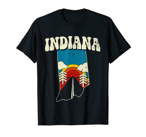Indiana Vintage State Rainbow Hippie Retro Karte der 70er Jahre T-Shirt