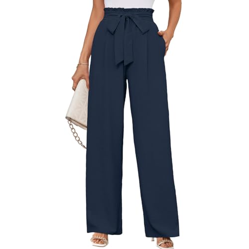 Listado de Ropa Azul los mejores 10. 42 BIMOZY Pantalones de Pata Ancha para Mujer Ligeros Cintura Ajustable con Nudo de Corbata Sueltos Pantalones Cómodos y Casuales con Bolsillo (MX/US, Alfa, Mediano, Regular,...