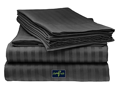 Image of Sofrito Bed Sheet Glace Cotton Striped - 300 TC - Small Single (54 inchx90 inch) - Without Pillow Cover | Ideal for Hospitals, Clinics, Hostels, PGs, Hotels & Guest Houses | Black
