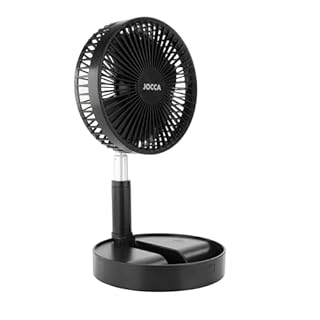 Jocca - Ventilateur sur pied avec télécommande, batterie rechargeable 7 200 mAh, 3 vitesses, hauteur réglable de 36 à 97,5 cm, pliable, avec télécommande et chargeur USB
