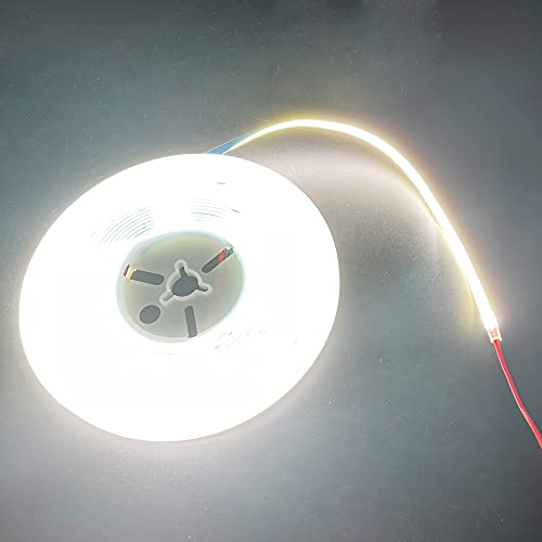 Image of DC 12V /24V 5MM Width PCB Premium High Brightness COB LED Strip Flexible High Density Chips CRI 90+ UHB Warm Natural White Light 5M (Natural Light 4000K, DC 12V)