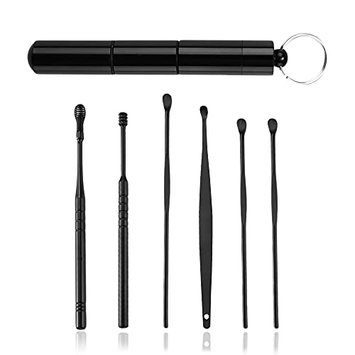 Cure Oreille en Acier Inoxydable, Nettoyeur D'oreille pour Nettoyer le Conduit Auditif, 6 Pièces, Noir Cover
