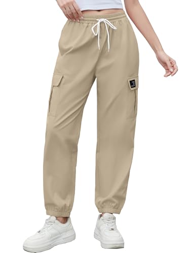 Image of Cromoncent Girls&Womens Cargo Pants Elastic Waist Lightweight Outdoor Jogger Pants, 6 Years - XX-Large