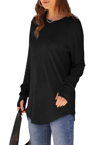 XIEERDUO Womens Tunic Tops to Wear with Leggings Long Sleeve Thumb Hole Shirts Crew Neck Curved Hem3