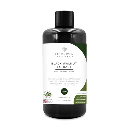 Black Walnut Extract 200ml | Steeped Juglans Nigra + Purifed Water | UV Protected Miron Glass + Dropper Lid | UK Made Vegan Friendly Liquid