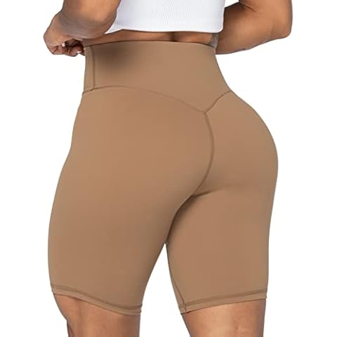 Sunzel High Waist Biker Shorts for Women No Front Seam Soft Yoga Workout Gym Bike Shorts Tummy Control Squat Proof, Mocha, M Cover