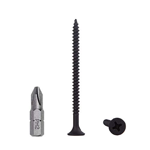 Paquete de 250 piezas de acero al carbono fosfato negro de 3,5 x 55 mm Tornillos para paneles de yeso, rosca fina, cabeza de corneta Phillips, cierres para paneles de yeso (250, 3,5 x 55 mm)