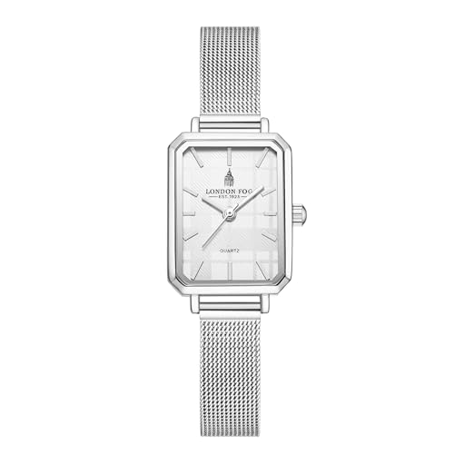 Image of London Fog Victoria Collection Analog Quartz Watch for Women with Textured Dial, Rectangular Metal Case, Mineral Glass, Mesh Strap & Water Resistant - LFW20006