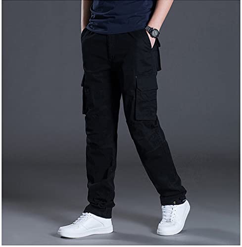 Men's Pure Cotton Multi-Pocket Relaxed Straight Leg Cargo Pants,Casual Outdoor Wide Leg Tactical Trousers2