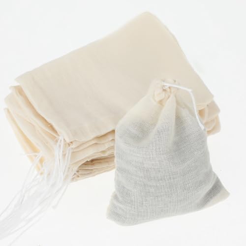 Dimeho Bolsas de especias para cocinar, 24 bolsas de muselina con cordón, bolsas de algodón natural sin blanquear, bolsas de gasa para colar, bolsas de café, té, infusión, sopa, salsa, caldo, guiso,