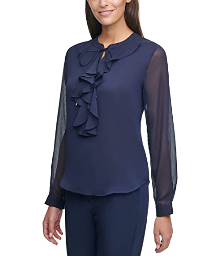 Tommy Hilfiger Women's Classic Long Sleeve Ruffle Front Blouse2