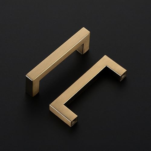 Image of Ravinte 30 Pack Champagne Bronze Cabinet Handles 3-1 /2 Inch Hole Center Stainless Steel Kitchen Square Cabinet Pulls for Dresser Drawer Cupboard Handles with Screwdriver