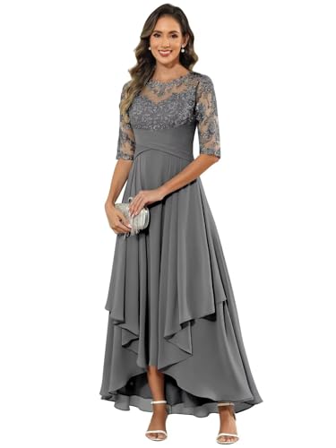 Lace Appliques Mother of The Bride Dresses for Women Tea Length Wedding Guest Dresses with Sleeves