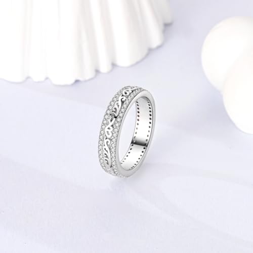 Hapour 925 Sterling Silver Ring for Women, Celtic Knot Filigree Vintage Ring with CZ Stones Simple Statement Eternity Rings Everyday Unique Wedding Band Size 6-94