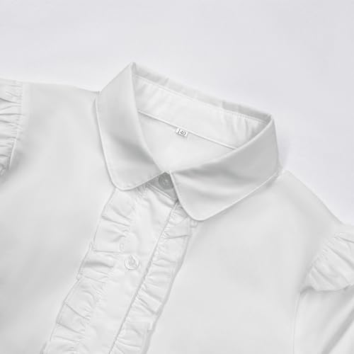 Image of Girls Short Sleeve Button Down Shirts Ruffle School Uniform Crop Tops Peter Pan Collar Plaid Blouse 4-13Y