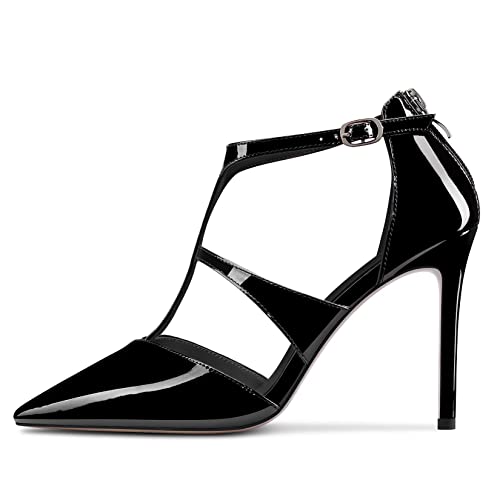 TNYNFBEB Women Stiletto High Heel Close Pointed Toe Pumps T-Strap Zipper Party Office Basic Classic 3.9 Inches Heels2
