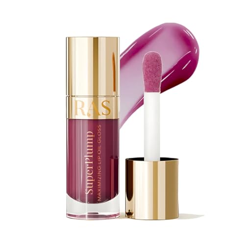 Image of RAS Luxury Oils Hydrating 4-in-1 Super Plump Lip Oil Gloss, Balm, Plumper & Gloss with SPF 20 | Enriched with Natural Oils, Peptides & Hyaluronic Acid - Grape Glow