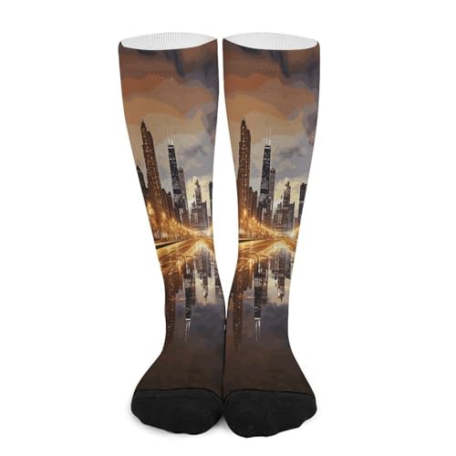 FekiLoot Chicago Compression Socks Cozy Soft Support Socks Fashion Breathable Knee High Tube Socks for Adult