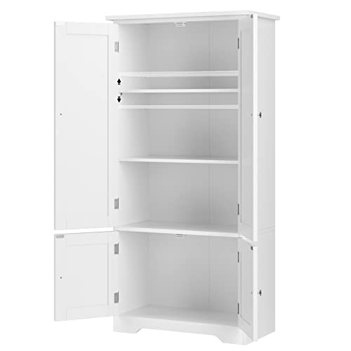 FOREHILL Kitchen Cupboard Tall Storage Cabinet White Sideboard Free Standing Kitchen Storage Unit with 4 Doors Adjustable Shelves 58.2x31.5x123cm - Image 7