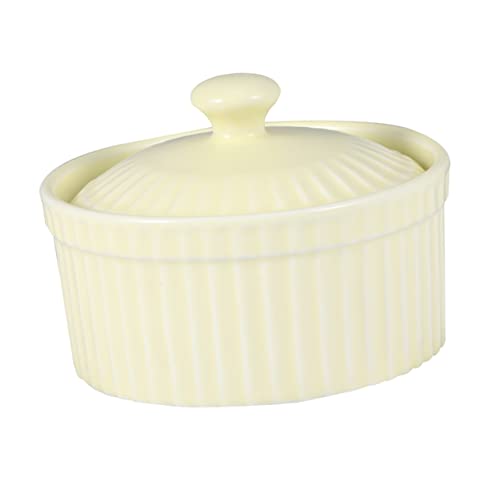 BESTonZON Bol à Pâtisserie Céramique Avec Couvercle Bol Chaud Pour Pudding Gelée Et Flan Petit Dessert Pour Cuisine Maison Résistant Chaleur Jaune
