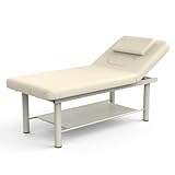 Heavy Duty Professional Stationary Massage Bed Wide Stationary Massage Table with Backrest for Treatment Table Physical Therapy Table Facial Bed, Metal Frame PU Leather