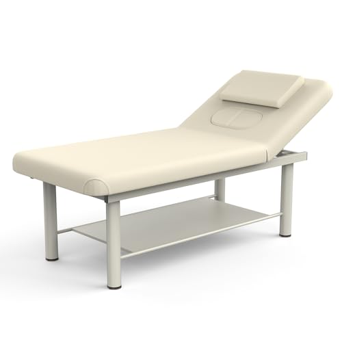 Heavy Duty Professional Stationary Massage Bed Wide Stationary Massage Table with Backrest for Treatment Table Physical Therapy Table Facial Bed, Metal Frame PU Leather