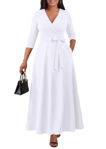 Image of FANDEE Plus Size Maxi Dress for Women Casual Summer Sundress V-Neck 3 /4 Sleeve