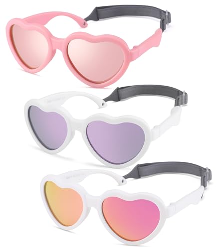 Image of Flexible Heart Shaped Baby Polarized Sunglasses with Strap Adjustable Toddler & Infant Age 0-24 Months