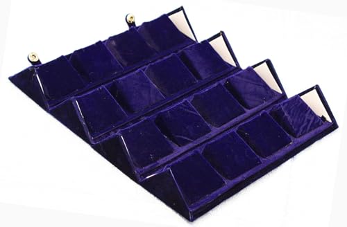 Image of atorakushon Velvet Jewellery Box 16 Pair Earring Organizer Makeup Travelling Vanity Ring Box Women And Girls (Blue)
