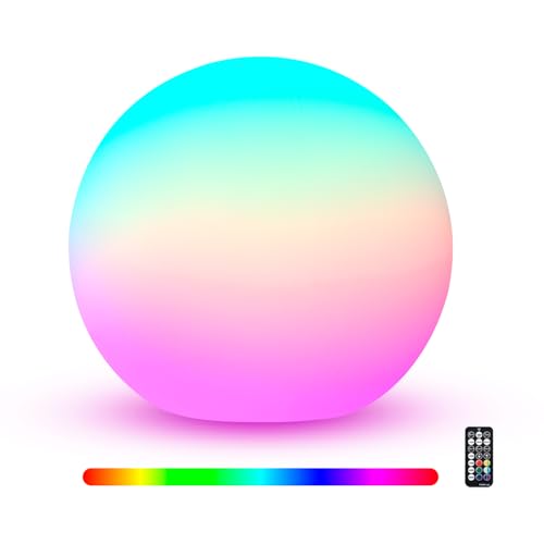 BLUEYE 6Inch LED Ball Night Light 200Lumens 16RGB Therapy Remote Control Table Lamp Rechargeable Orb Globe Sphere Ambient Lighting for Relax IP68