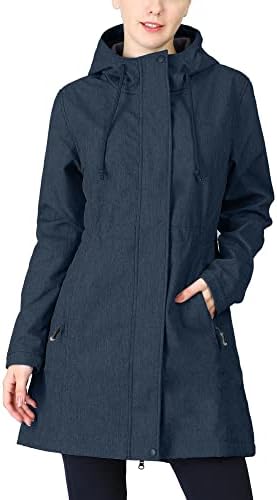 33,000ft Women's Softshell Long Jacket with Hood Fleece Lined Windproof Warm up Waterproof Windbreaker