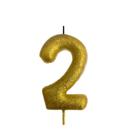 Image of Wanna Party Number 2 Glitter Gold Candle for Birthday Decoration Items /Cake Toppers /Cake Decorations