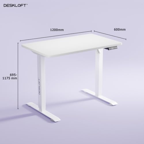 Image of Electric Standing Desk - Height Adjustable Sit-Stand Workstation, Ergonomic Motorized Desk with Walnut Wood Grain Top & White Frame, 1200x600 mm, Home Office Computer Desk