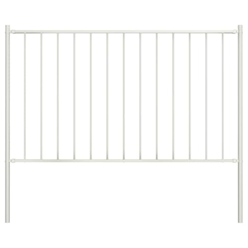 Woerden Fence Panel with Posts Powder-Coated Steel White 1.7 x 1.25 m Garden Fence Panel Weatherproof and Durable as Animal and Property Border