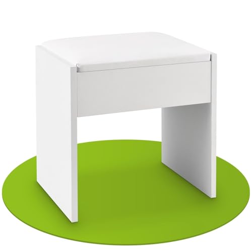 Juskys Tocador Melly Con Taburete - Madera Con Cojín Acolchado y Funda de Polipiel - Moderno y Acolchado de 40 x 30 x 43 cm en Blanco