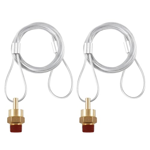 3/8 Air Tank Drain Valve Plug with 60 Cable Dazakoot Brass Tank Drain Valve Replacement Part Tank Drain Valve Max Working Pressure 350PSI - 2Pack